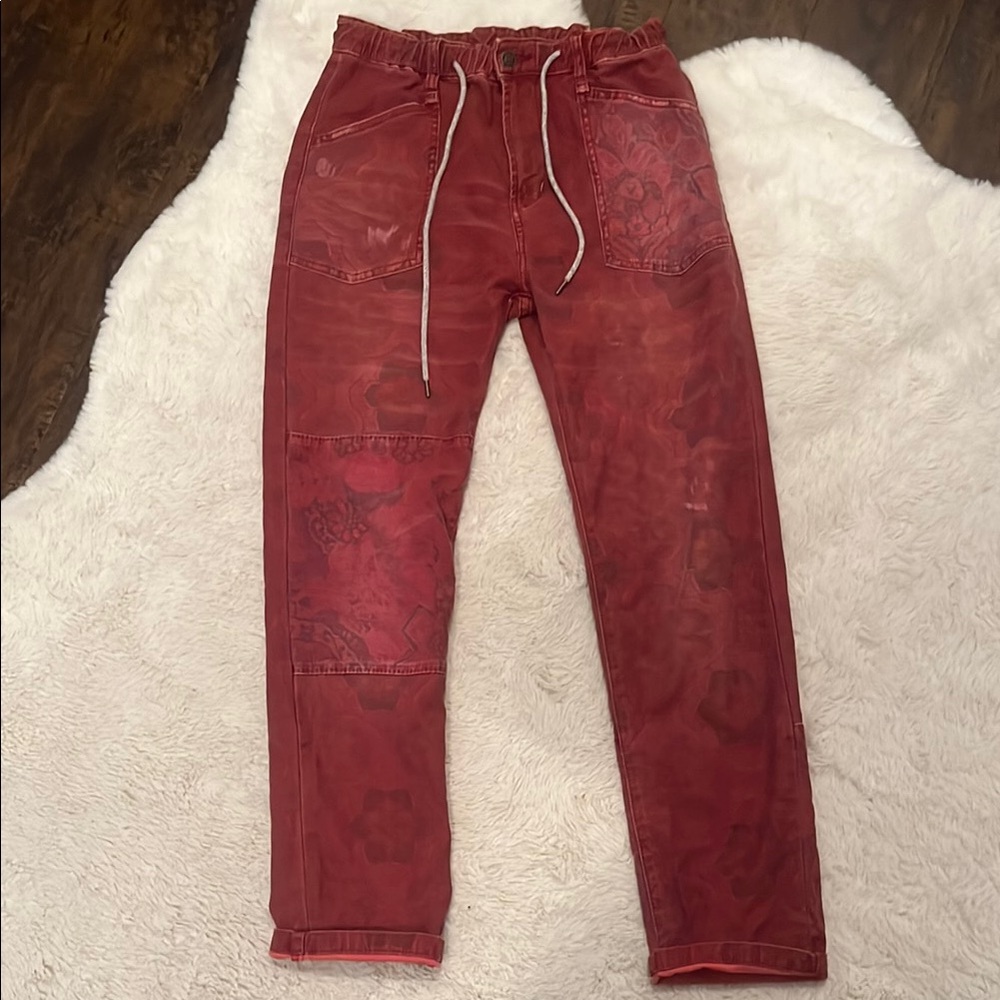 Pilcro Red Tie-Dye Drawstring Utility Pants
